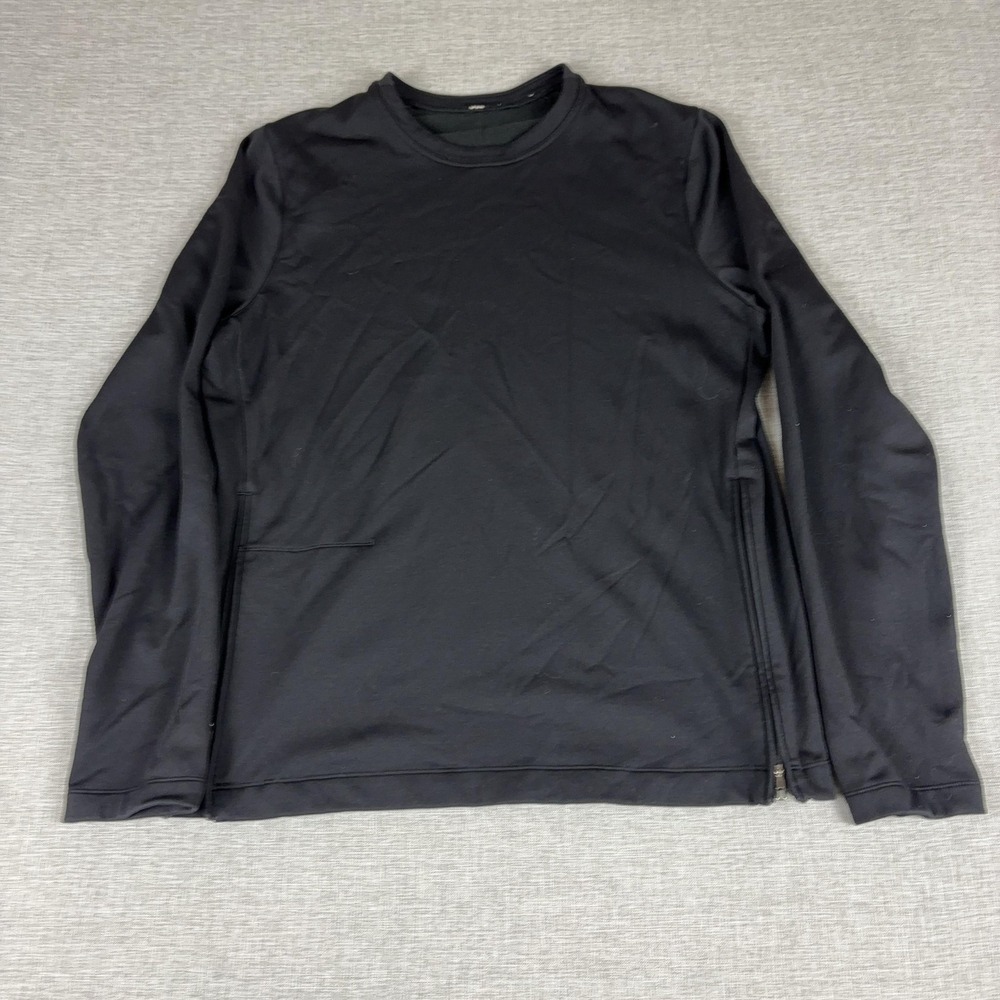 Lululemon Shirt Mens Large Black Long Sleeve Crewneck Side Zip‎ Athletic Tee